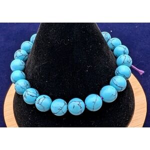 Turquoise Color Beaded Bracelet Purple Cord Guru Bead Adjustable Boho Style